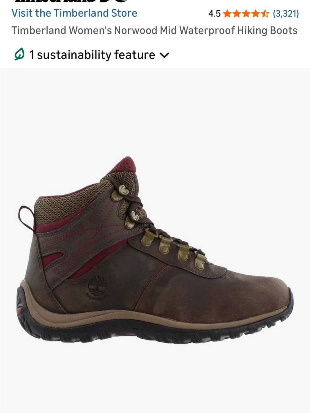 Timberland Brown Leather Mid-Height Hiking Boots with Maroon Trim